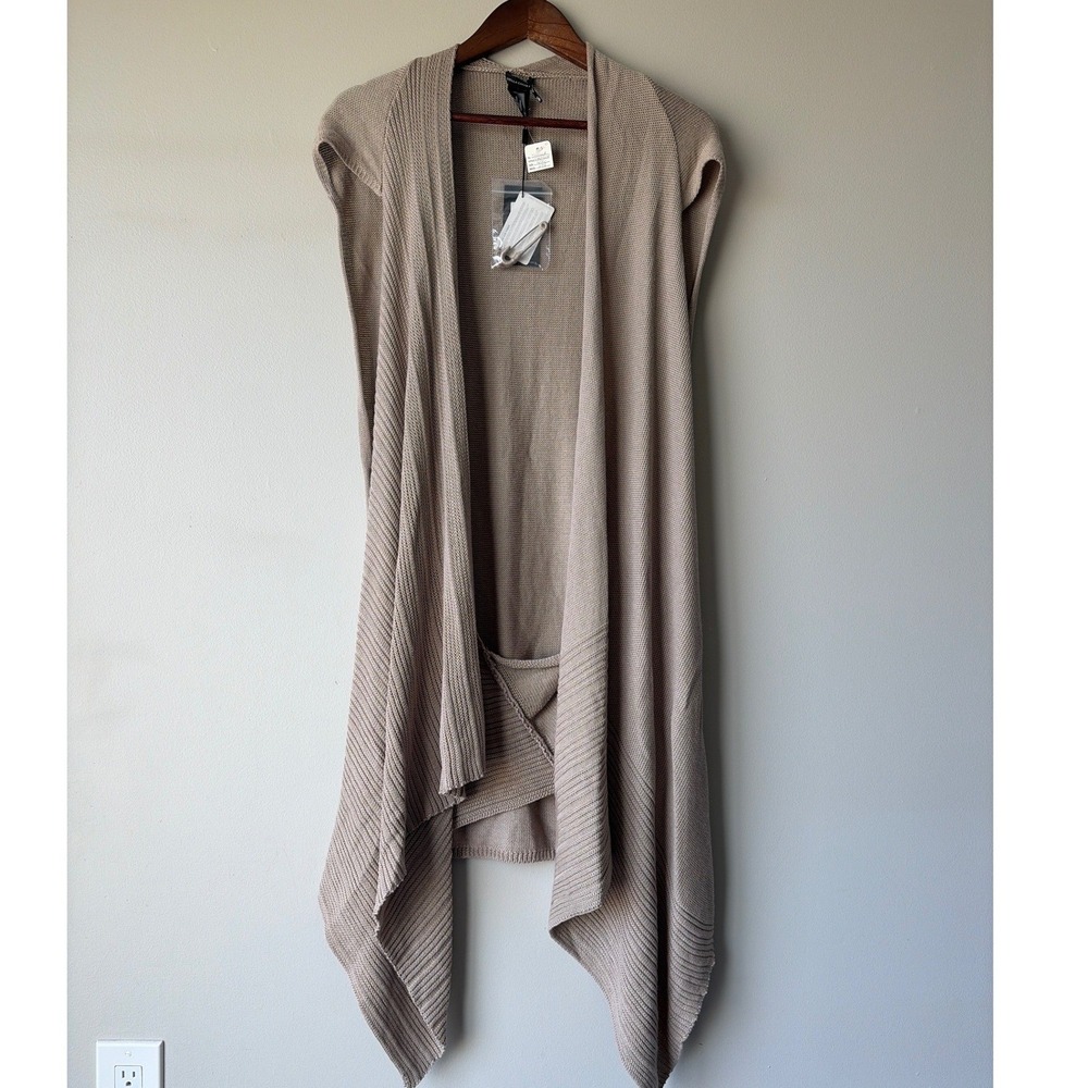 Stella Carakasi Womens L/XL Cotton Tencel Knit Open Front Draped Vest Cardigan